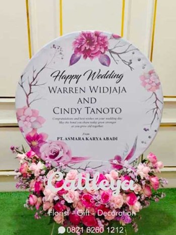 papan bunga akrilik happy wedding