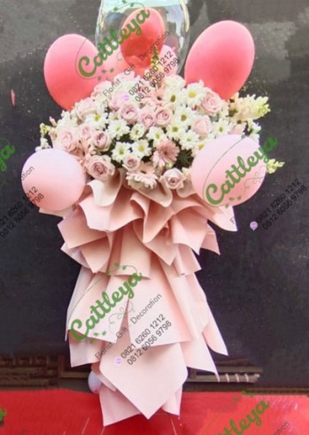 standing flower bunga segar dan balon